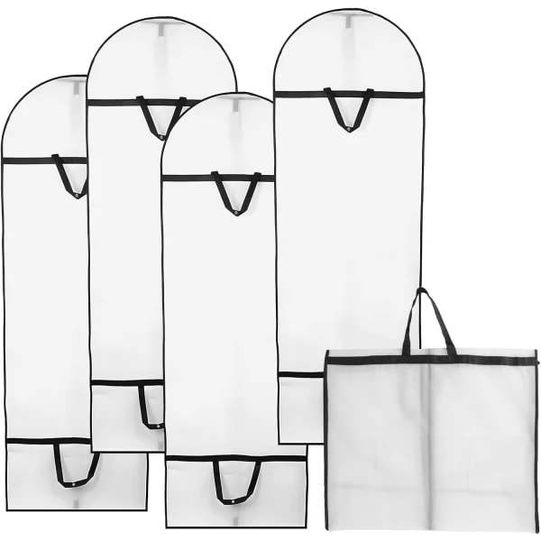 [QD] 4 stk. foldbare beskyttelsesovertræk 180 * 60 cm, åndbare støvtætte tøjovertræk til lange aftenkjoler brudekjoler (hvid)