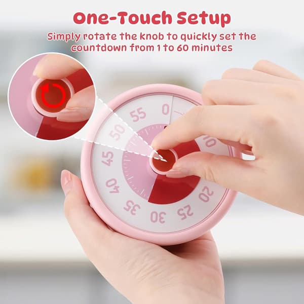 Timer, Visuel Timer til Børn, 60-Minutters Nedtælling, til Klasseværelse/Køkken, Pink