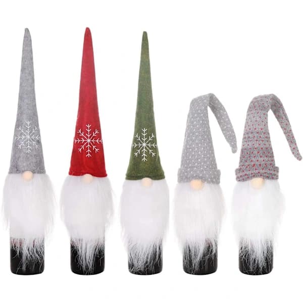 Julvinflaskfodral 5-pack Dekorativa Handgjorda Tomte Julvinflaskfodral Väskor för Champagne Julfest