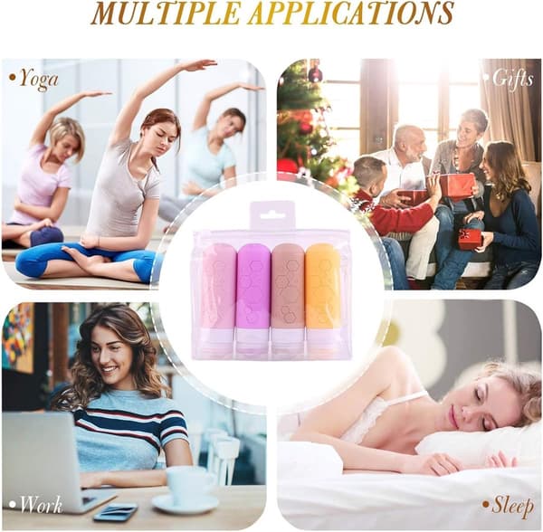Reseflaskor Set Läckagesäkra Påfyllningsbara Silikon Toalettbehållare för Schampo Lotion Duschgel Resa 4-pack 90ml