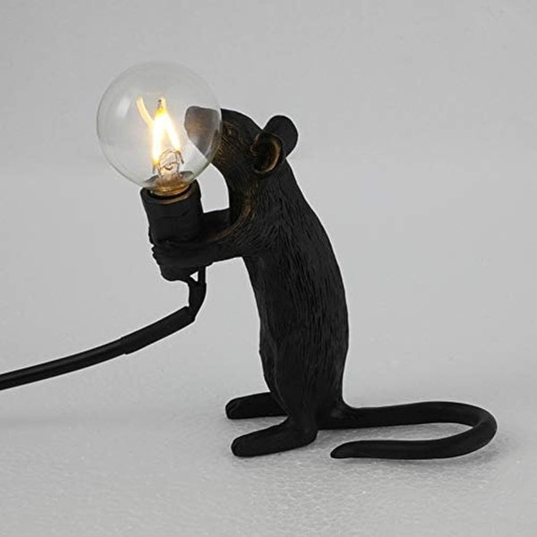 \"QD\" Retro råttbordslampa mus skrivbordslampa sänglampa harts möss lampa varm rumsinredning E12 sockel