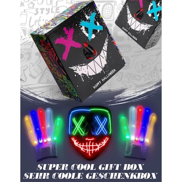 \"QD\" Halloween Maske LED Maske & hansker i flere lysmoduser