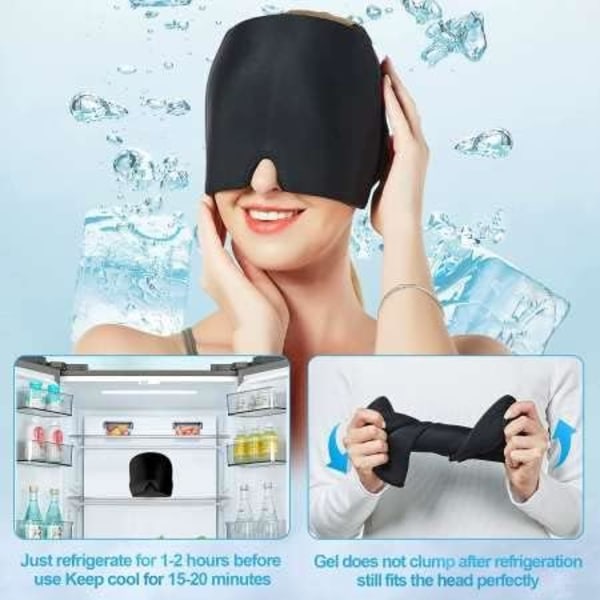 Ice Pack för skador Återanvändbar gel, kall varm terapi Huvudvärkslindring hatt för stress relief ( svart)