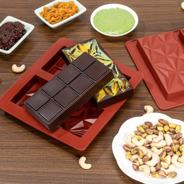 [QD] Chokoladebarform Dyb Dubai 2,5 cm 2 stk. Pistacie Chokoladebar Silikone Tyk Form til Fyldt Bar, Stor Chokoladebarform til Fyldning