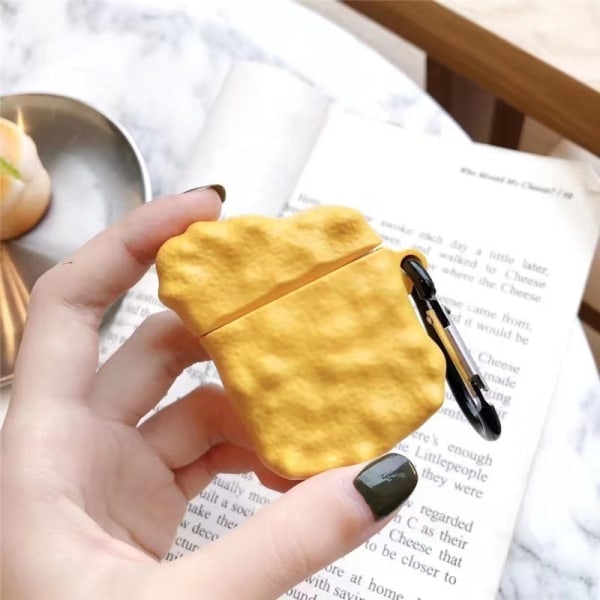 [QD] Airpod 1/2 Søtt Etui, Silikon 3D Morsom Kul Stilig Deksel, Mat Design Skin, Tegneserie Nøkkelring Sett Etui for Airpods 1/2 (Kyllingnuggets)