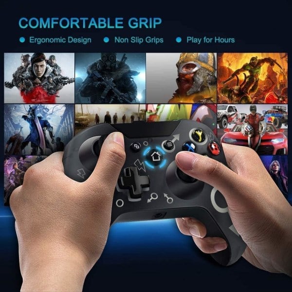 QD-Trådlös Xbox One-handkontroll, Xbox-handkontroll med 2,4 GHz trådlös adapter, kompatibel med Xbox One X/Xbox One S/PS3 och PC (svart)