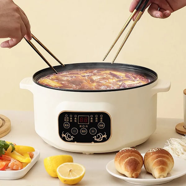 QU.Elektrisk Multikokare 220V Non-stick Multifunktionell Matlagningsmaskin Hotpot Nudlar Ägg Soppa Ångkokare Ris Kokare För Hemmet