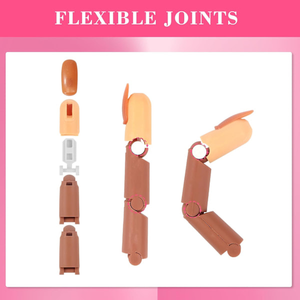 QD-Negleøvelsesfinger for akrylnegler, 3 stk falske fingerdukker med 1 stk fingerbase og brune negltupper, fleksibel treningsfingernegl for øving