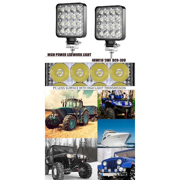 \"QD\" x 48W LED arbejdslys, firkantet spotlight 12V 24V langdistance LED H