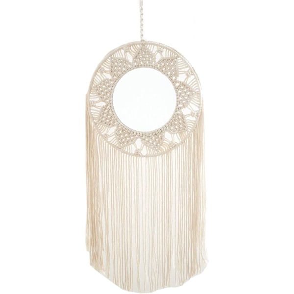 \"QD\" Makramé Spegel För Vägg, Flytande Sminkspegel Med Långa Tofsar Bohemia Ornament, Heminredning