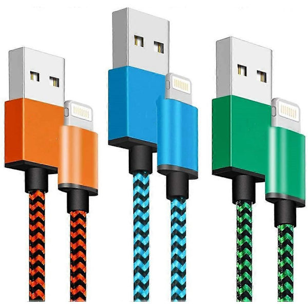 iPhone Charging Cable 2m 3-pack iPhone Charging Cable Long iPhone Lightning Cable Colored Braided USB iPhone Fast Charger Cord Compatible