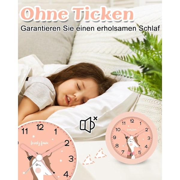 [QD] Børnevækkeur Analog, Lydløs, Natbords Børneur med Snooze og Natlampe, Stille Bærbar