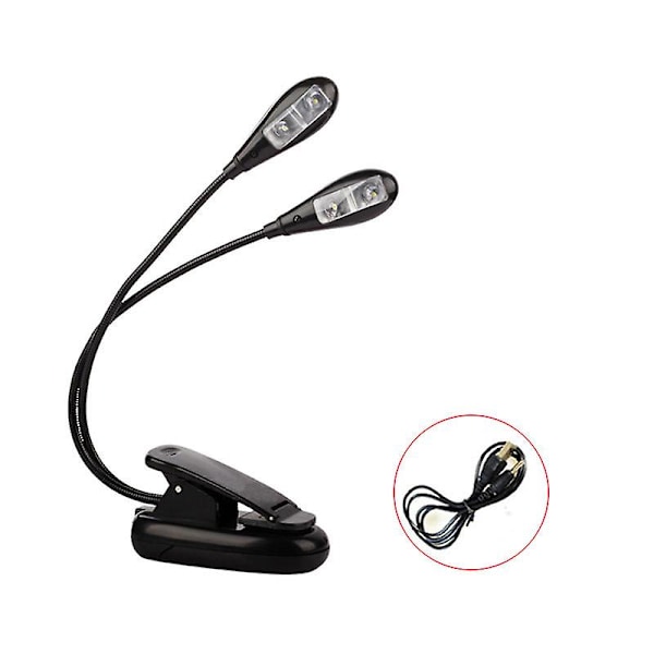 Dubbla huvuden uppladdningsbar boklampa för läsning i sängen, varm/vit läslampa med klämma, 180° justerbar miniklämma, perfekt ljus