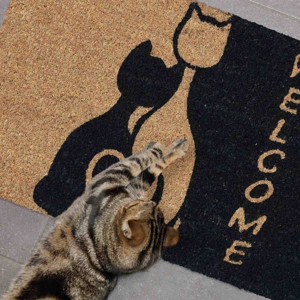 Dørmatte kokosfiber \"Welcome\" med katt