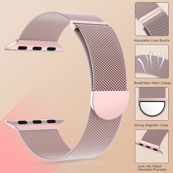 [QD] Kvinder og mænd, rustfrit stål mesh loop magnetisk spænde erstatning for iWatch rem (45mm/44mm/42mm/49mm, regnbue).