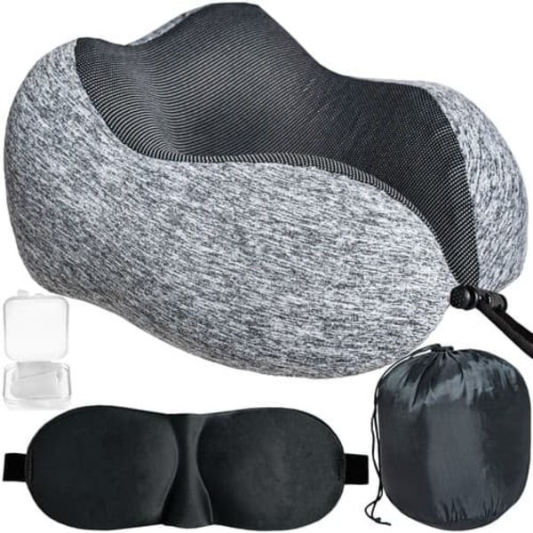 Rejsesæt 3-i-1 med Memory Foam - Nakkepude & Sovemaske_QQ