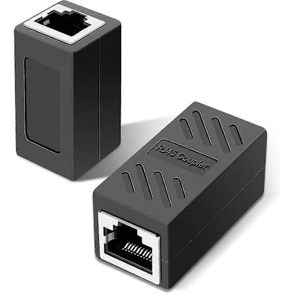 2-delt Rj45-stik, Ethernet-kabel Forlænger Hun Til Hun Adapter (sort) []