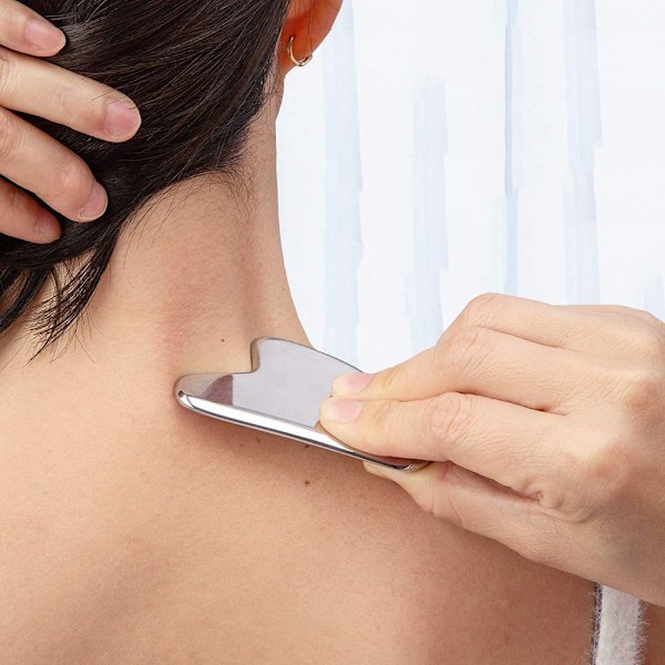 Ruostumattomasta teräksestä valmistettu Gua Sha -työkalu kasvojen hierontaan vartalolle silmänympärysiholle ja kaulalle silver