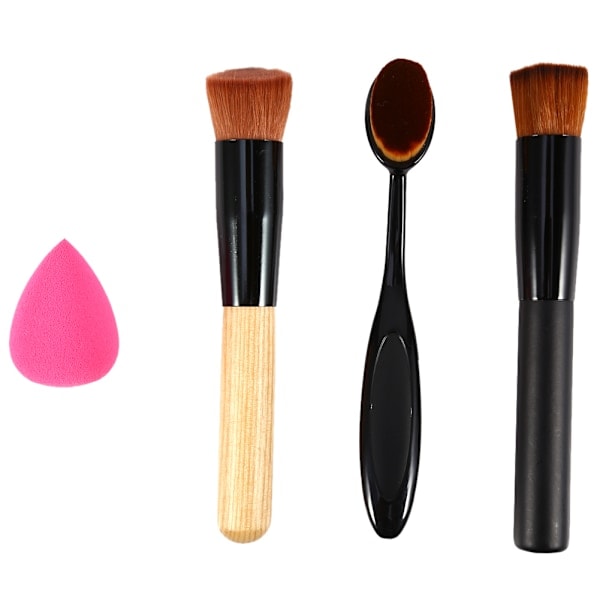 QD-Kosmetisk børstesæt tandbørste makeup rouge foundationbørste & pudderkvast & lærredstaske