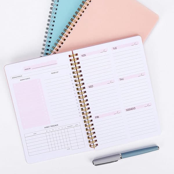A5 Agenda Planlegger Notatbok Dagbok Ukeplanlegger Mål Vane rosa