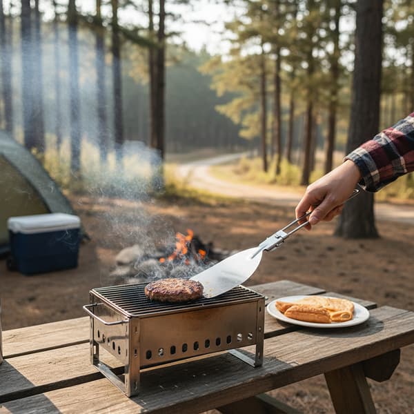 Sammenfoldelig spatel i 304 rustfrit stål, bærbart campingudstyr til udendørs picnics, vandreture og grillfester