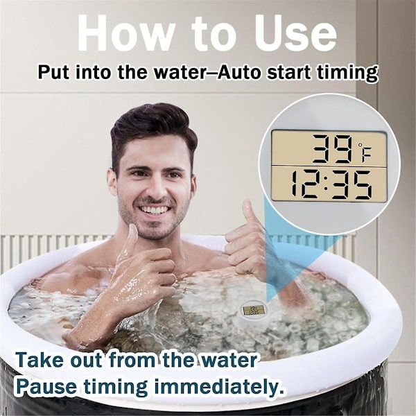 Isbads Termometer Timer, Flydende Termometer til Isbad, Vandtæt IP67, Koldt Dyp Termometer & Timer