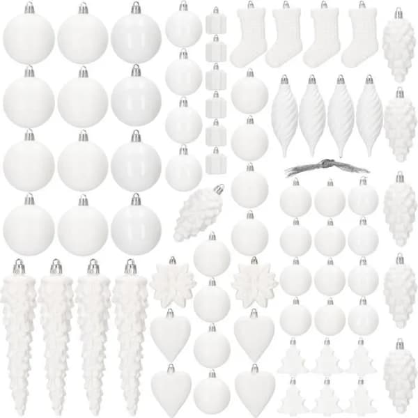 QQ-Julgranskulor - SPRINGOS® - 72 st - Plast - Vit - 8 cm