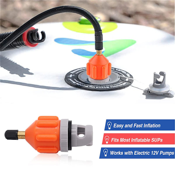 QD-2-pakning SUP Pumpeadapter, Universell Oppblåsbar Båt SUP Pumpe Konverter Luftventiladapter Pumpehodekontakt