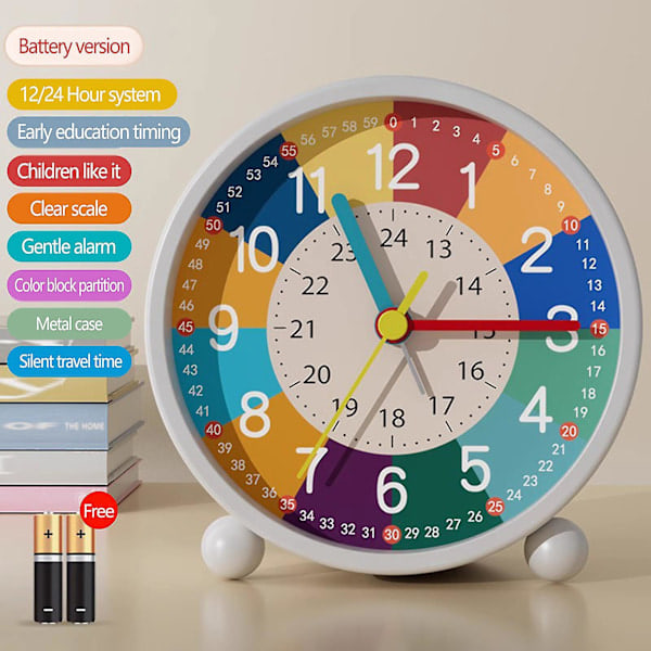 [QD] Barneklokke, Analog Klokke, Stille, Læreklokke, Kvarts Klokke for Barn