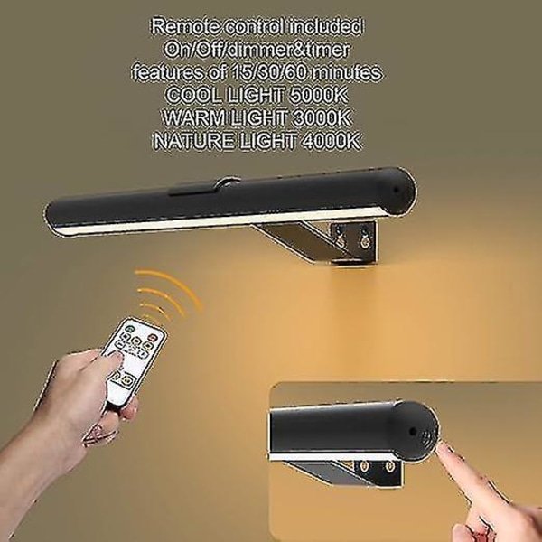 Trådløse Bildebelysninger med Timer, 2 i 1 Oppladbart Batteri Malerilys, Displaylampe med 3 Lysmoduser, Bildebelysninger