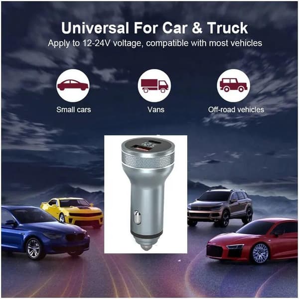 Hurtiglader PD Type C + USB QC3.0 bil båt bobil campingvogn Silver silver