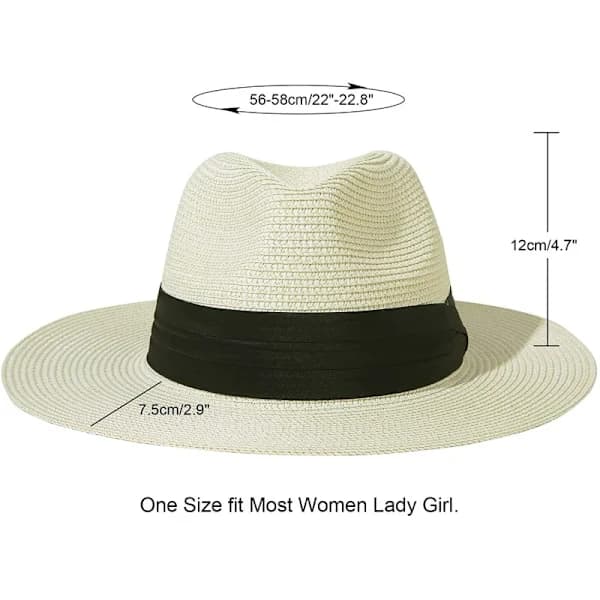 QU-Panamahat til damer, sommerhat, solhat, stråhat, strandhat, anti-UV UPF 50+, A