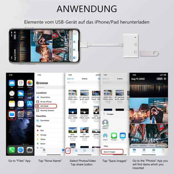 [QD] Lightning USB OTG -äänisovitin 3-in-1 USB-lukija-adapteri USB-sovitin