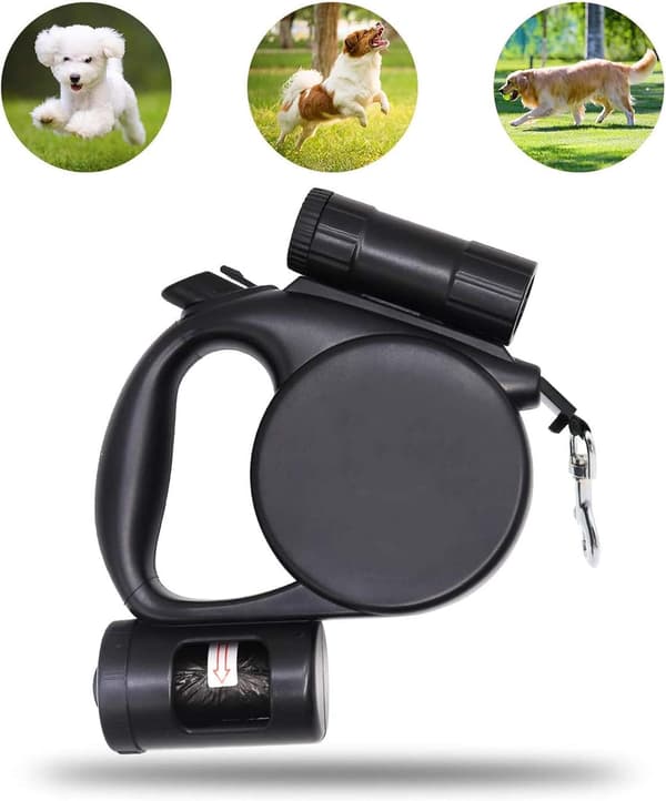 Rulleline til hund - Opbevaringsboks - 4,5 m - Belyst - Sort - 1 stk