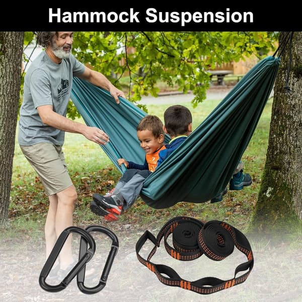 Hängmatsremmar 2-pack, polyesterträdremmar med 2 karbinhakar, för camping och utomhusbruk, orange svart, 2 m x 2,5 cm