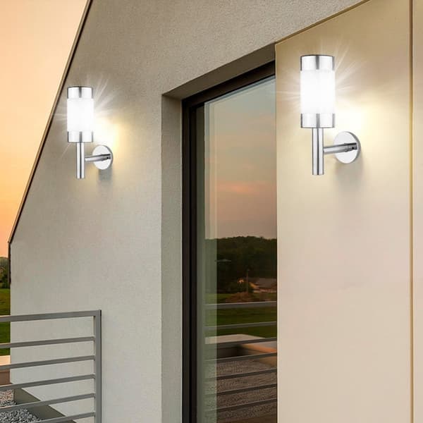 2 stk. rustfrit stål LED solcelle vægmonteret lys udendørs have gård sensor lampe