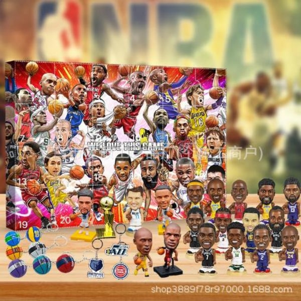 NBA Julkalender 2024 för Jul - NBA Julkalender med 24 Dörrar, James, Kobe, etc. Rutiga Presenter