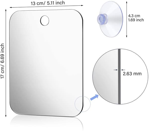 Wall-Mounted Shower Mirror with Hook and Anti-Fog