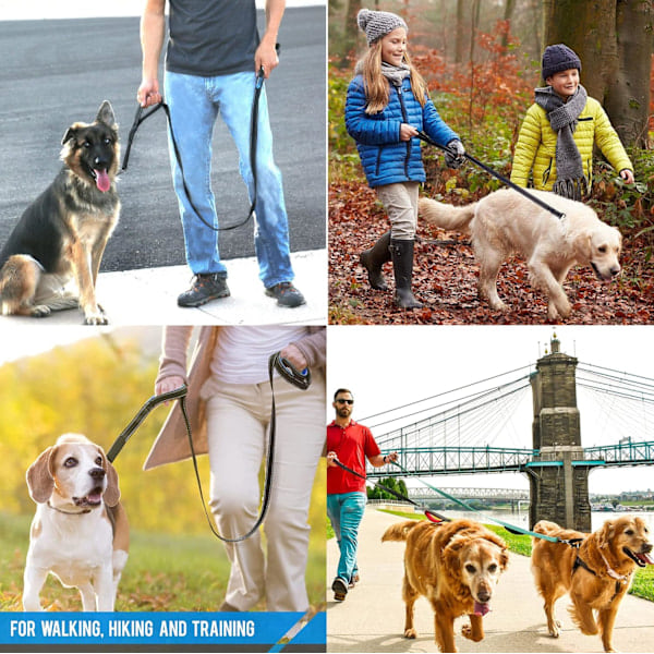 [QD] Extremt slitstarkt hundkoppel - 2 handtag med vadderat trafikkontrollhandtag