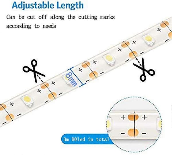 3m Batteridrevne LED-striper med Fjernkontroll, LED-striper Vanntette, 8 Moduser, Dimbar, Timer, Selvklebende (Kaldhvit)