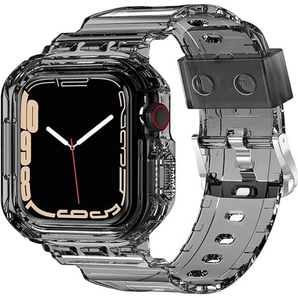 [QD] Yhteensopiva Crystal Clear Apple Watch -rannekkeen kanssa, 38 mm 40 mm 41 mm, jossa on puskurisuoja miehille ja naisille, Jelly Sport -kotelo ja -ranneke / Musta