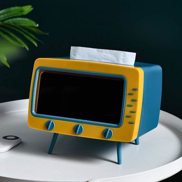 [QD] Serviettholder, oppbevaringsboks for våtservietter, sklisikker avtakbar TV-form, kan inneholde mobiltelefon, brukes på hjemmekontor (blå)