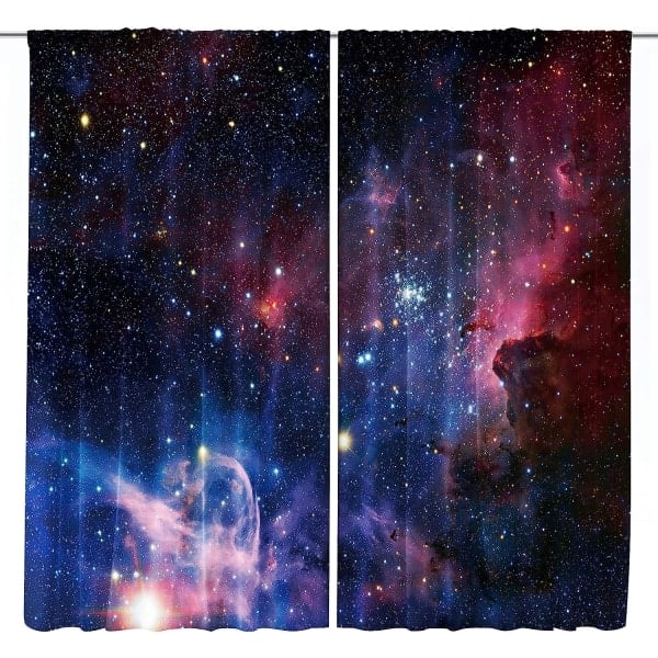 QD-IC Barnegardiner for gutter, ytre rom, stanglomme (2 deler 100cm*180cm) Blå Planet Nebulosa Kosmisk Svart Psykedelisk