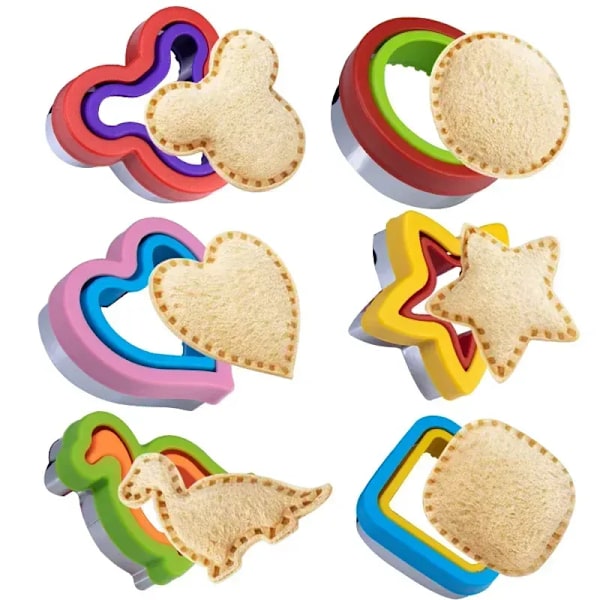 QU.4 stk. Sandwichkutter og forsegler-sett, kjeks- og brødbaker, hjerte- og stjerneformet sandwichkutter, bakeformer for barn, søt matboks