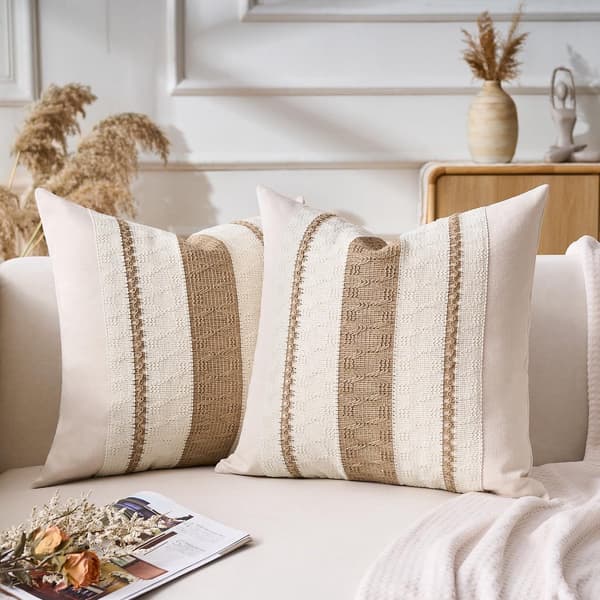 Boho Dekorativa Kuddfodral Set om 2, Texturerade Vävd Bomull Linne Kuddfodral för Soffa Sovrum Vardagsrum, Brun 40 x 40 cm
