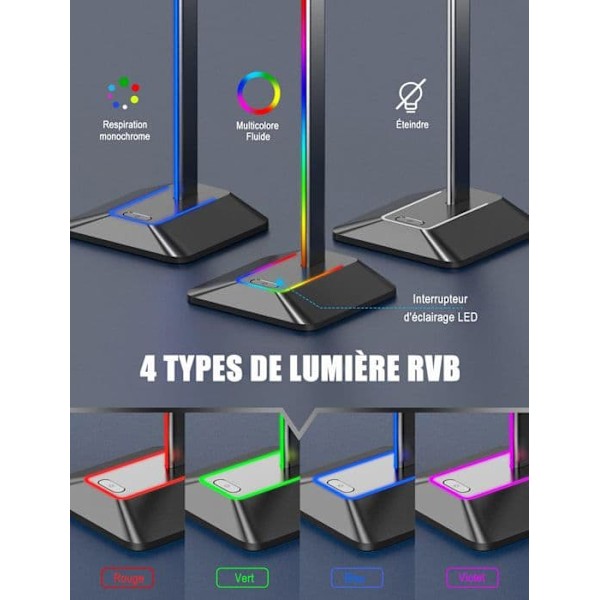/QD/ Gaming Headset Stand - Z8 - RGB - 2 USB-C och USB-portar - Universell - Halkskydd