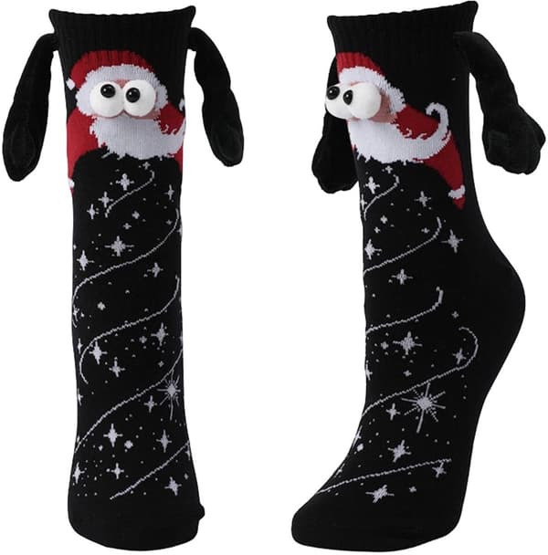 Magnetiske julesokker med 3D-hænder og skridsikkert design til par og venner Unisex Sort Størrelse 35-43