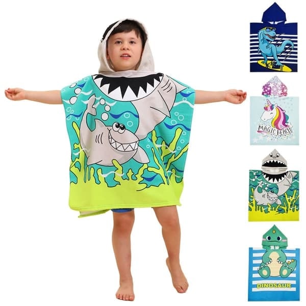 \"QD\" Huva Cape Badhandduk Badrock Poncho, 60x60cm - Bil Dinosaurie