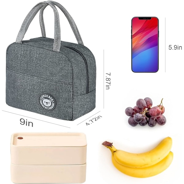 \"QD\" 6L Isolerad Lunchväska för Kontor, Liten Matlåda, Mini Isolerad Vattentät Lunchväska för Student Kontor Picknick (Grå)