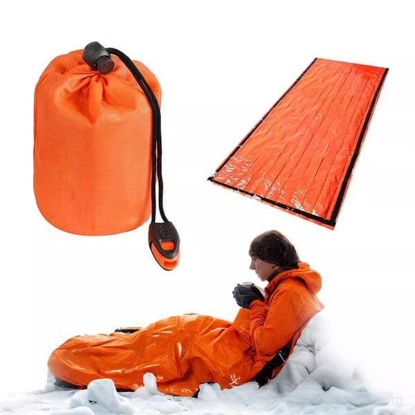 Nödsovsäck med förvaringsficka - 90x210cm, orange